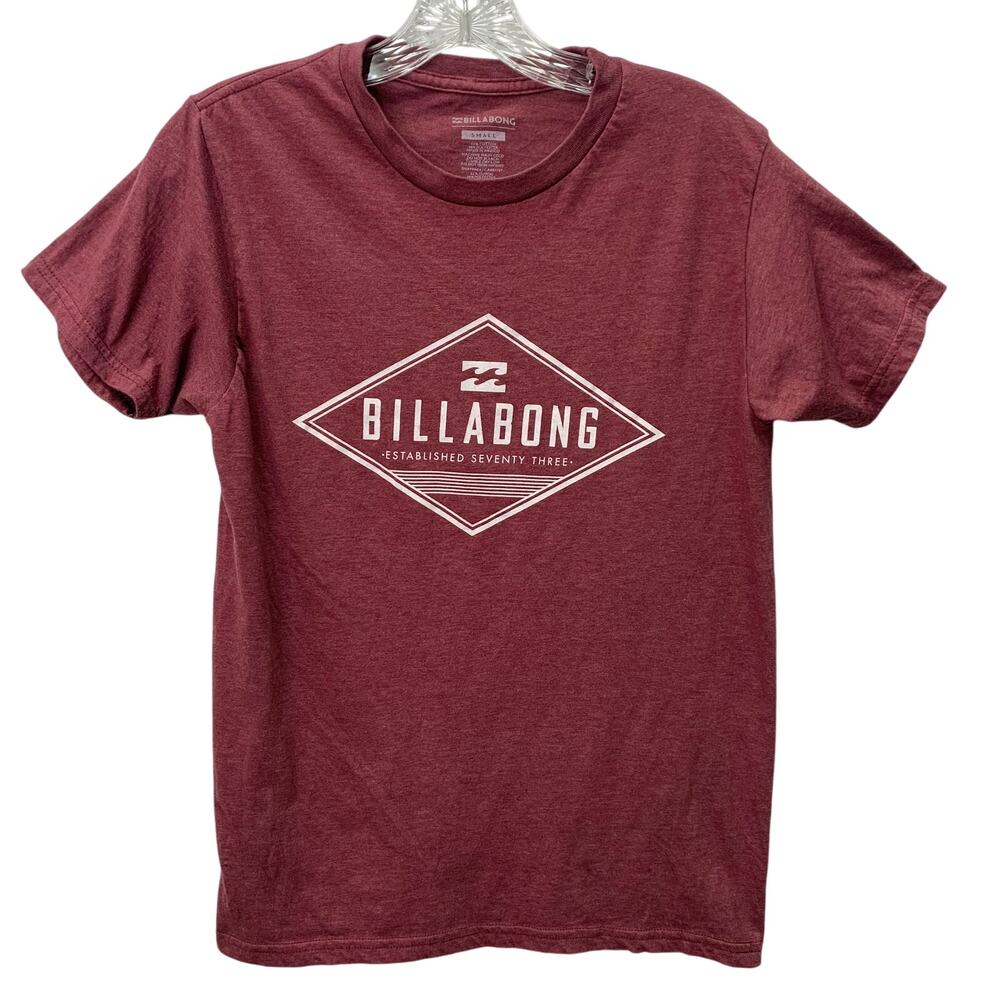 Billabong Mens Size Small Maroon Red Logo Diamond Graphic Tee TShirt